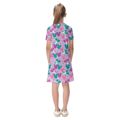 Purple Retro MM Balloons Kid's Short Sleeve Dress