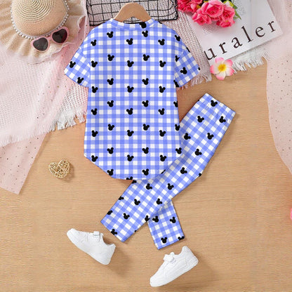Bright Blue Gingham Kids' Casual Top and Pants Set