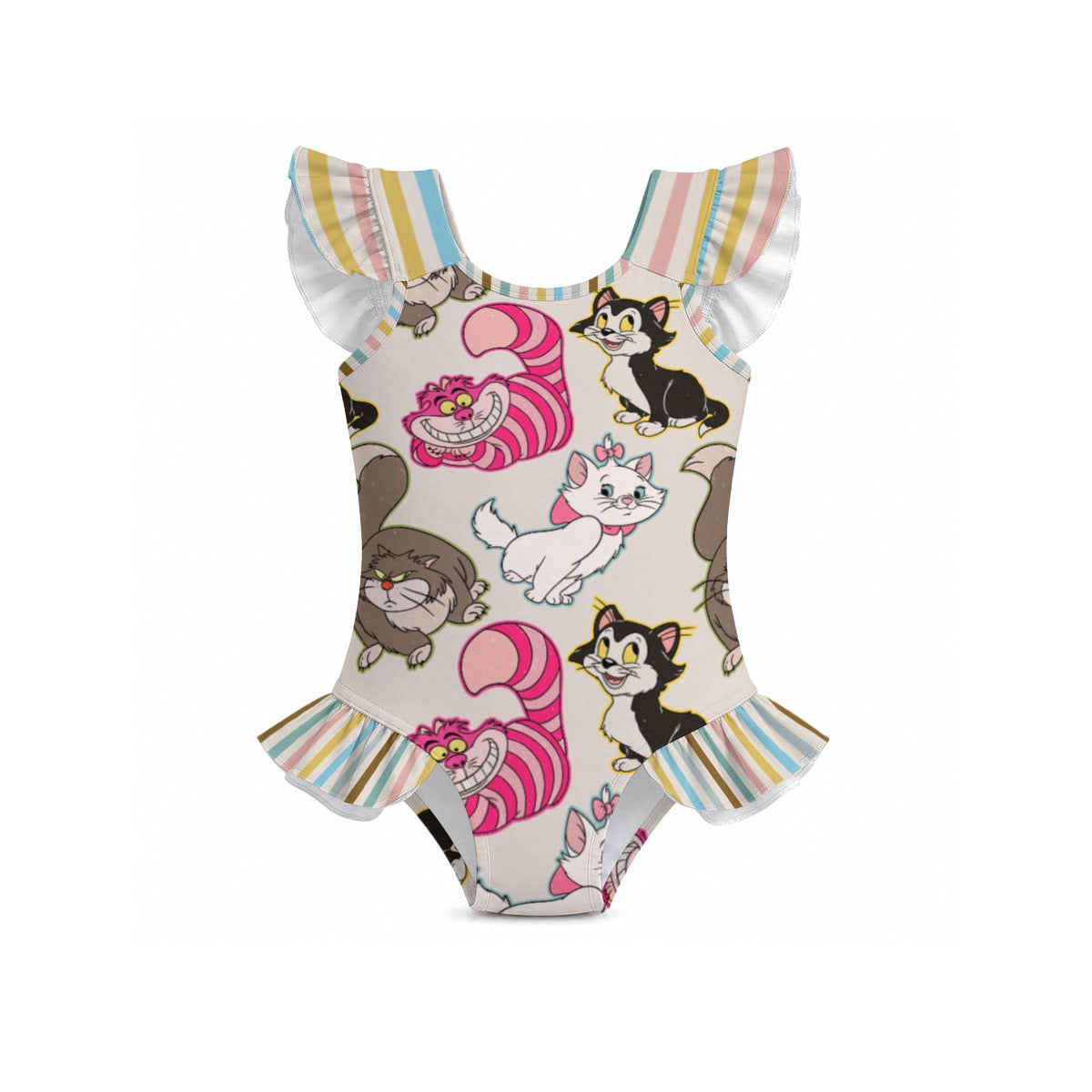 Cats Girls' Ruffle Sleeve Swimsuit With Bow