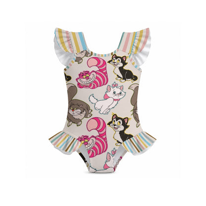 Cats Girls' Ruffle Sleeve Swimsuit With Bow