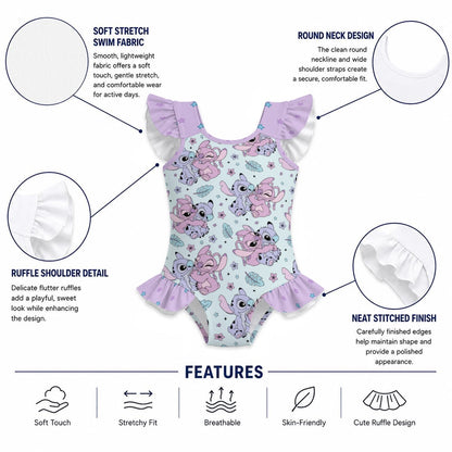 Alien Friends Girls' Ruffle Sleeve Swimsuit With Bow