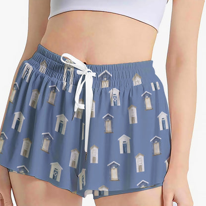 Dark Blue Beach Houses Women's Sport Skorts With Pocket