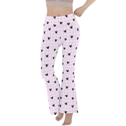 Pink Gingham Women's Flare Yoga Pants