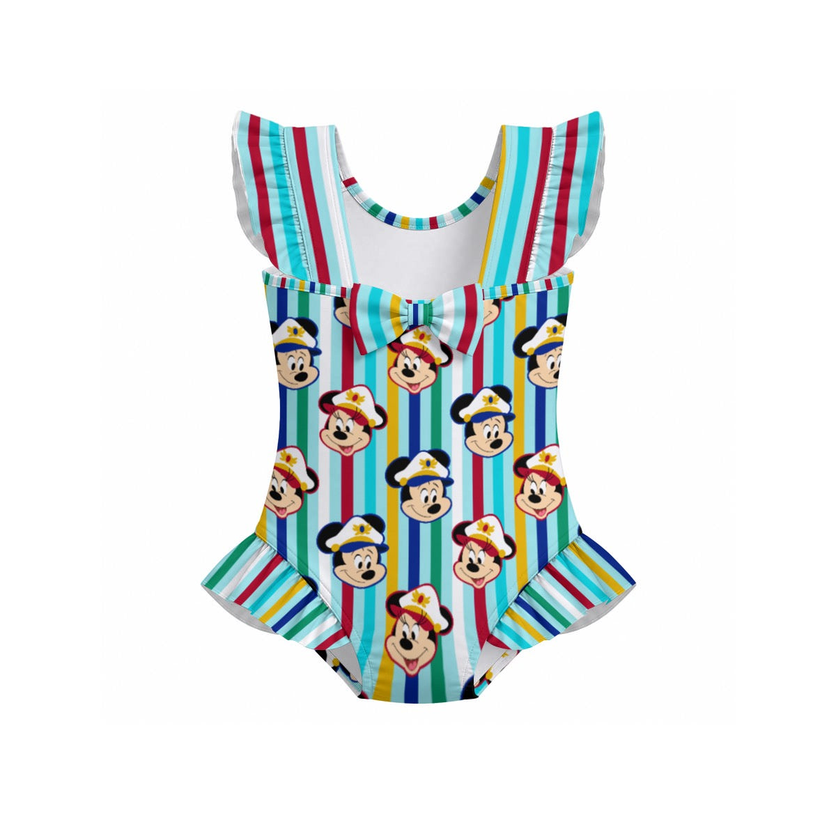 Merry Time Sailors Girls' Ruffle Sleeve Swimsuit With Bow