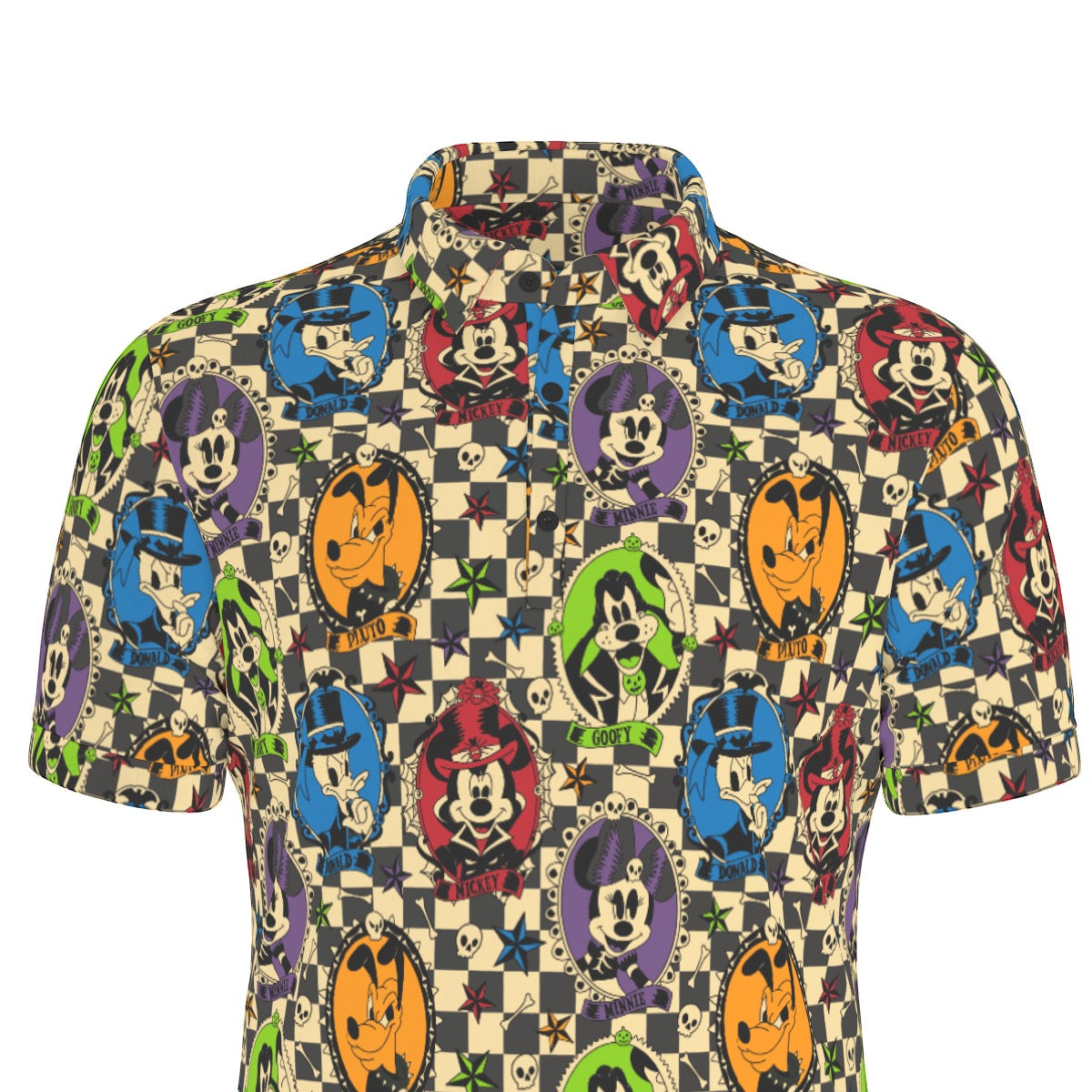 Spooky Cameos [gray check] Men's Stretch Collar Polo Shirt