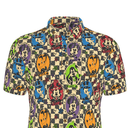 Spooky Cameos [gray check] Men's Stretch Collar Polo Shirt
