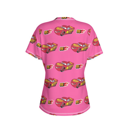 Pink Cars Women's Round Neck Yoga Top|210GSM