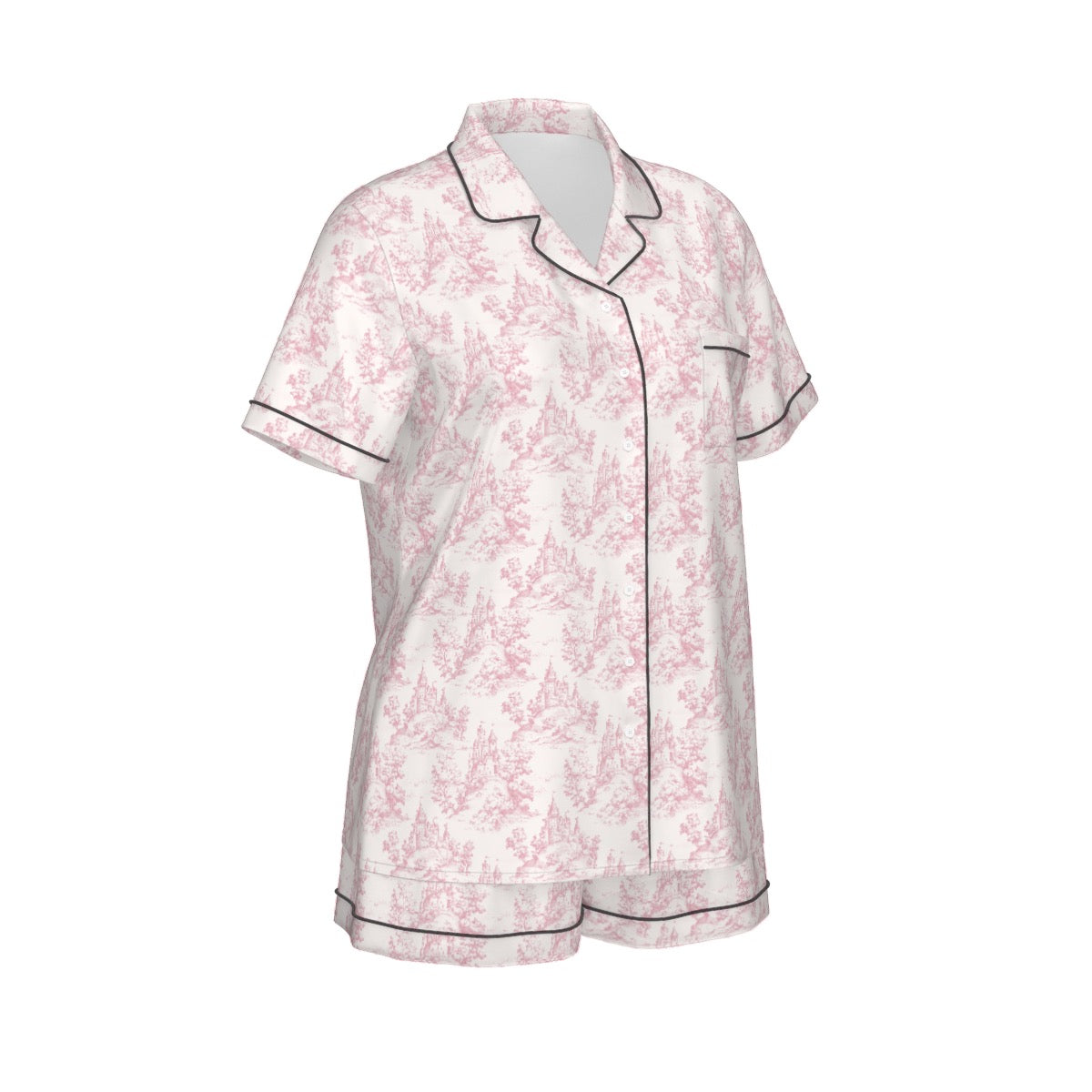 Castle Toile Women's Pajama Set With Short Sleeve