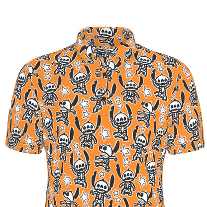 Skeleton Alien Men's Stretch Collar Polo Shirt