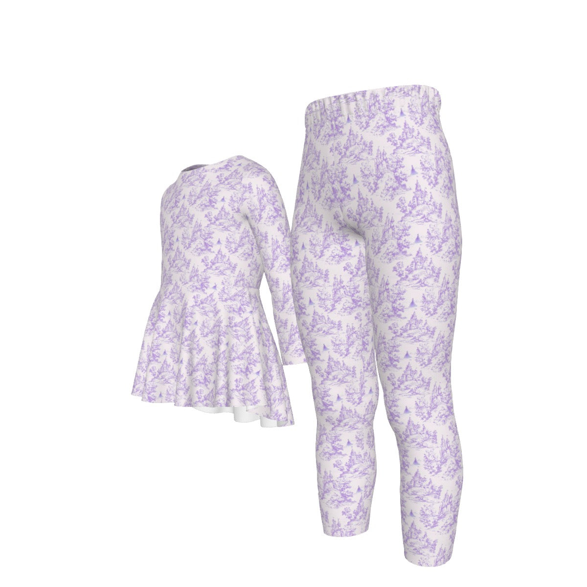 Purple Princess Castle Toile Girls LS Pants Set