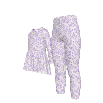 Purple Princess Castle Toile Girls LS Pants Set
