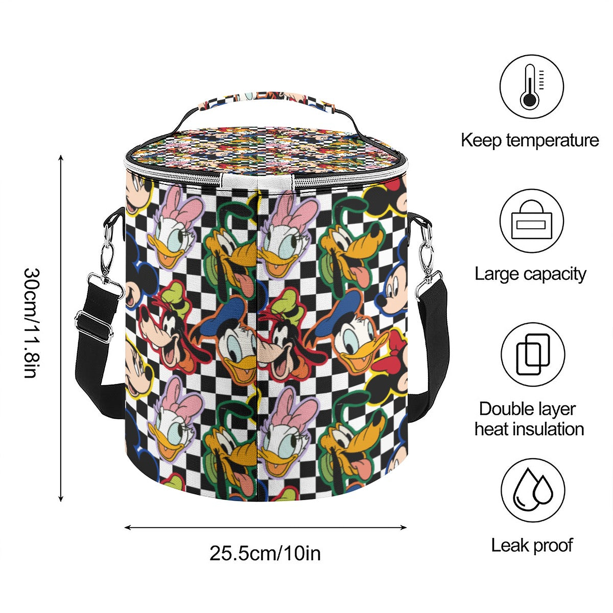 Checkered Friends Insulated Cylinder Cooler Bag