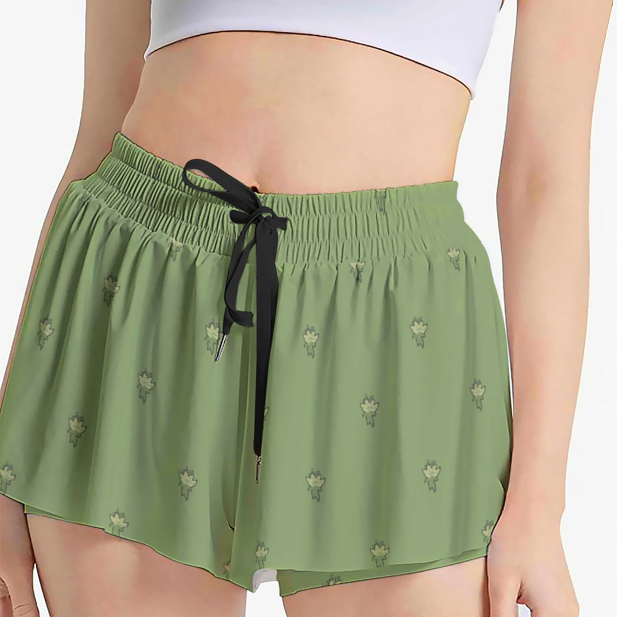 Green Lotus Flower Women's Sport Skorts With Pocket