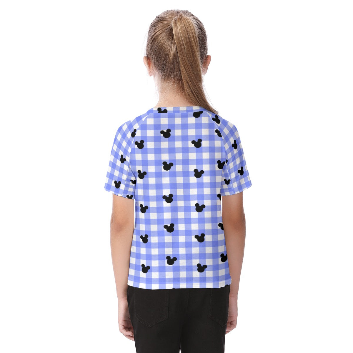 Bright Blue Gingham Kid's Raglan Sleeve T-shirt