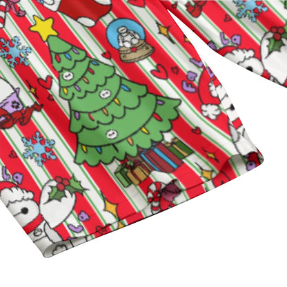 Striped Christmas Robot Women's T-shirt Set With Short Sleeve