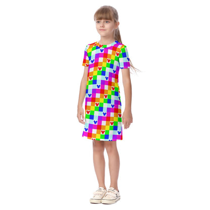 Neon Gingham MM Kid's Short Sleeve Dress