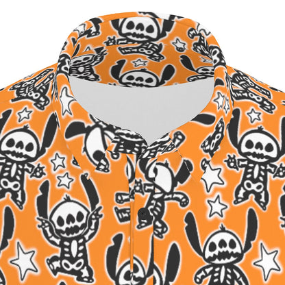 Skeleton Alien Men's Stretch Collar Polo Shirt