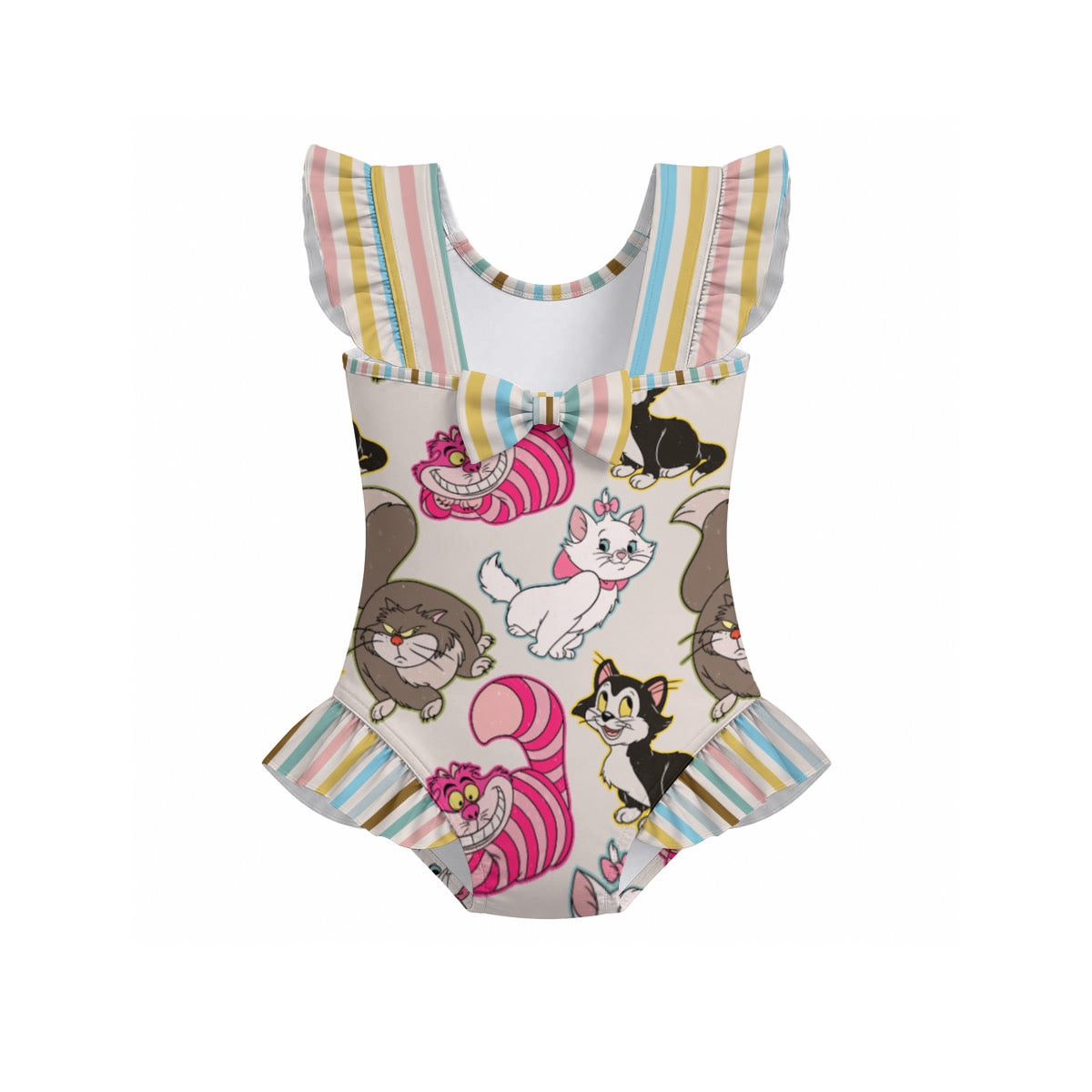 Cats Girls' Ruffle Sleeve Swimsuit With Bow