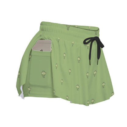 Green Lotus Flower Women's Sport Skorts With Pocket