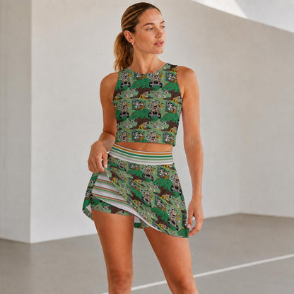 Green Safari & Stripe Women's Sports Tank & Skort Set