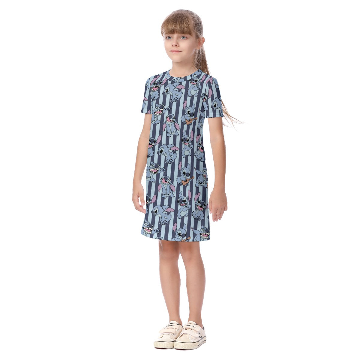 Striped Alien Kid's Short Sleeve Dress