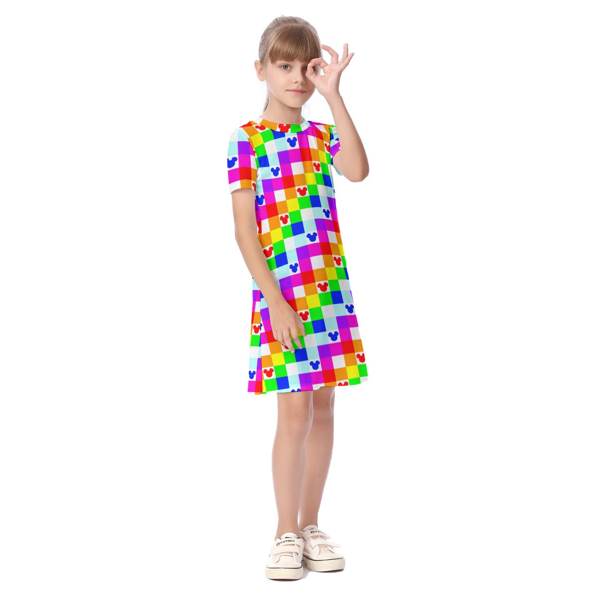 Neon Gingham MM Kid's Short Sleeve Dress