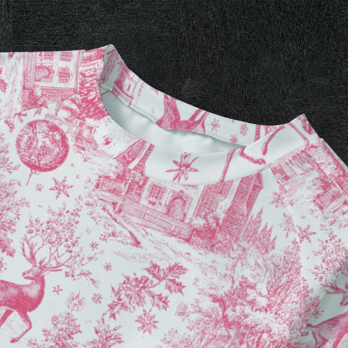 Hot Pink Christmas Toile Kid's Raglan Sleeve Pajamas