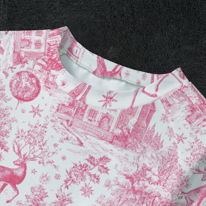 Hot Pink Christmas Toile Kid's Raglan Sleeve Pajamas