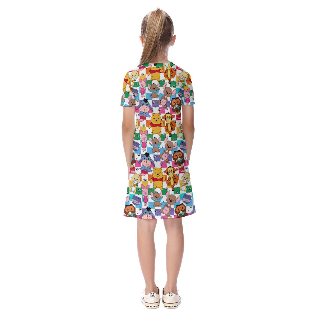 Colorful Checkered Winnie & Friends Kid's Short Sleeve Dress