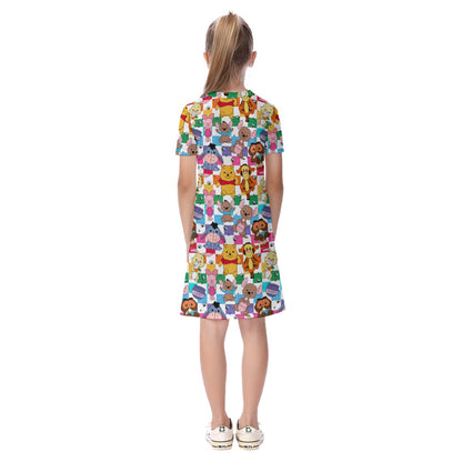 Colorful Checkered Winnie & Friends Kid's Short Sleeve Dress