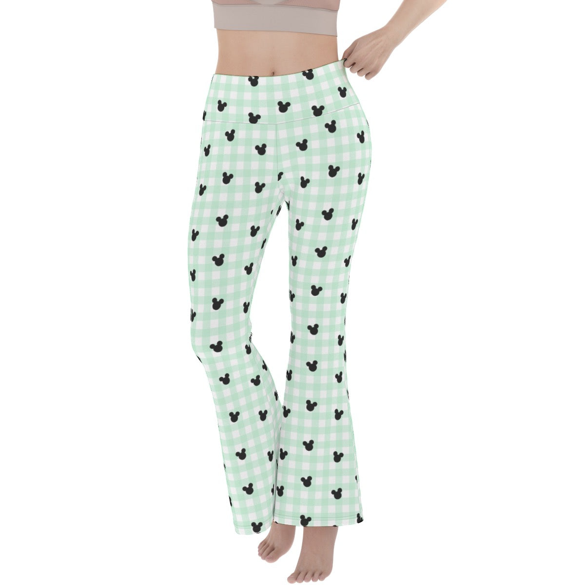 Green Gingham Women's Flare Yoga Pants