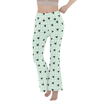 Green Gingham Women's Flare Yoga Pants