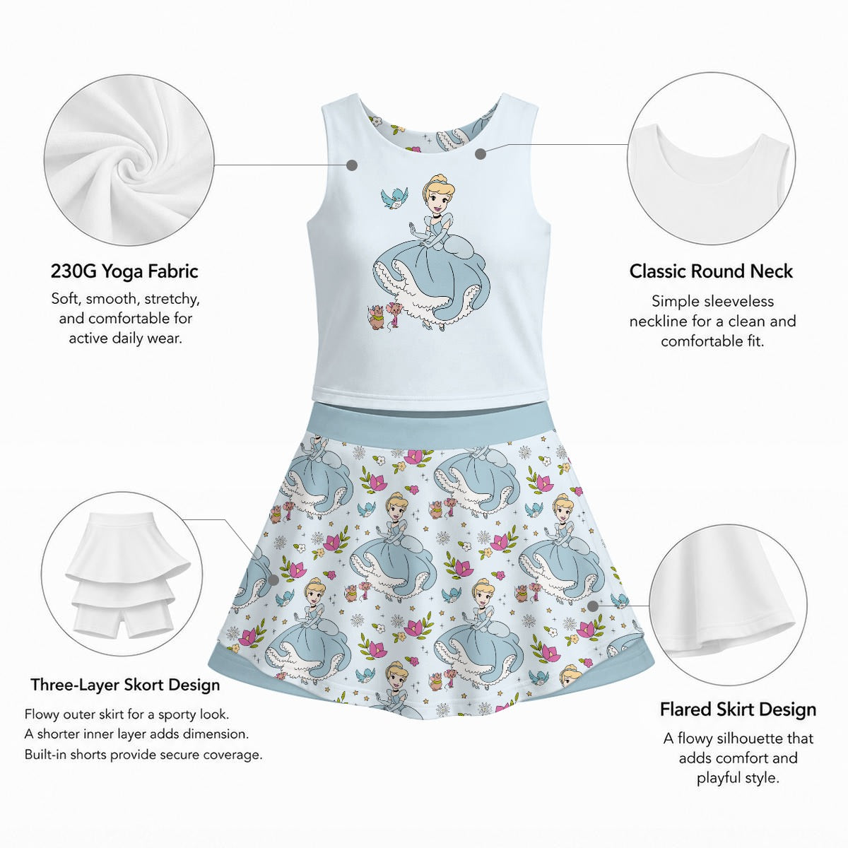 Cindy Girl's Sports Tank & Skort Set