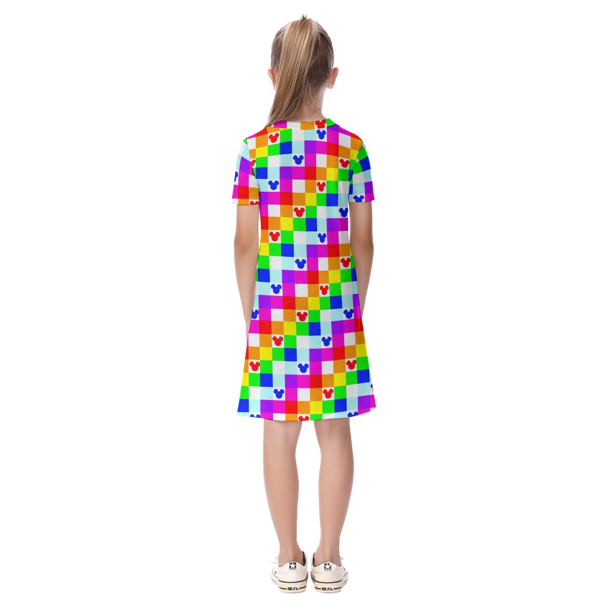 Neon Gingham MM Kid's Short Sleeve Dress
