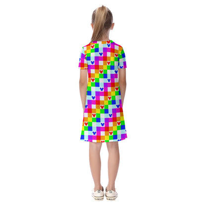 Neon Gingham MM Kid's Short Sleeve Dress