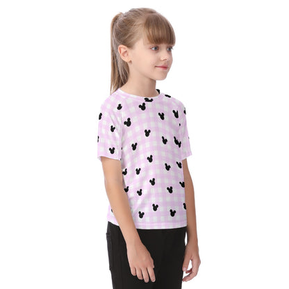 Bright Pink Gingham Kid's Raglan Sleeve T-shirt