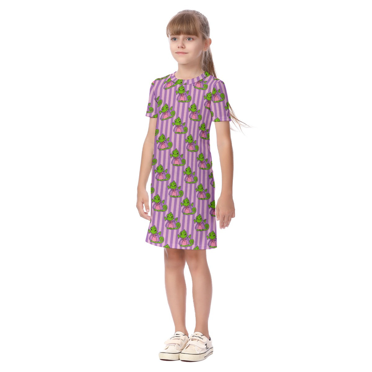 Purple Striped Pascal Kid's Short Sleeve Dress