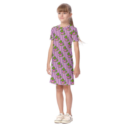 Purple Striped Pascal Kid's Short Sleeve Dress