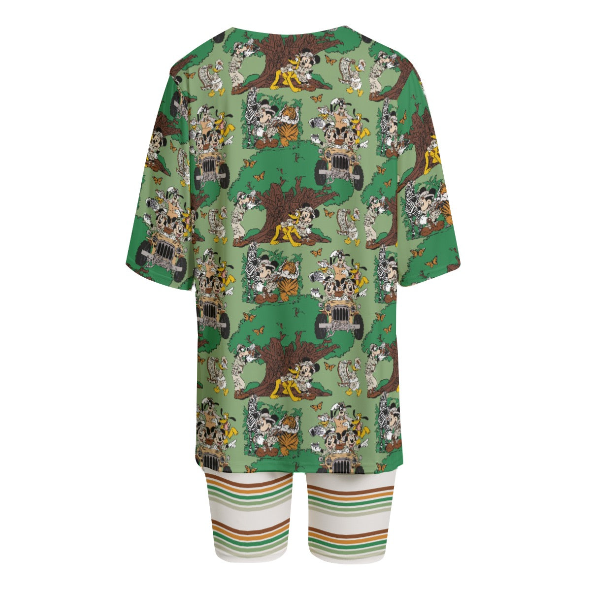 Green Safari & Stripe Women's T-shirt Set With Short Sleeve