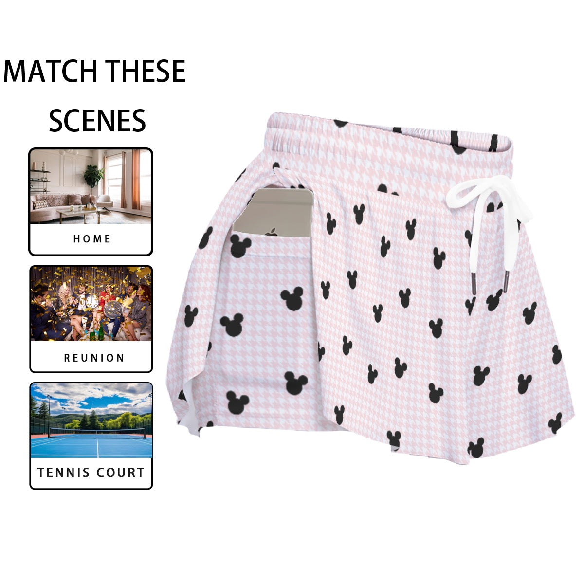 Pink Herringbone Women's Sport Skorts With Pocket