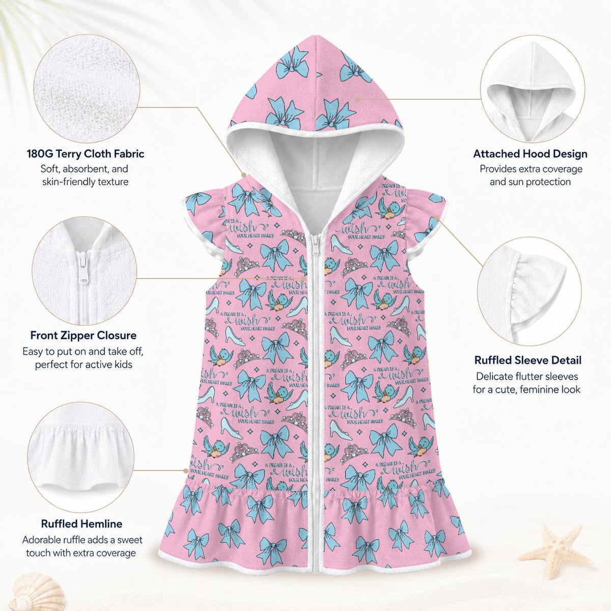 A Dream [pink] Girls' Hooded Beach Cover-Up