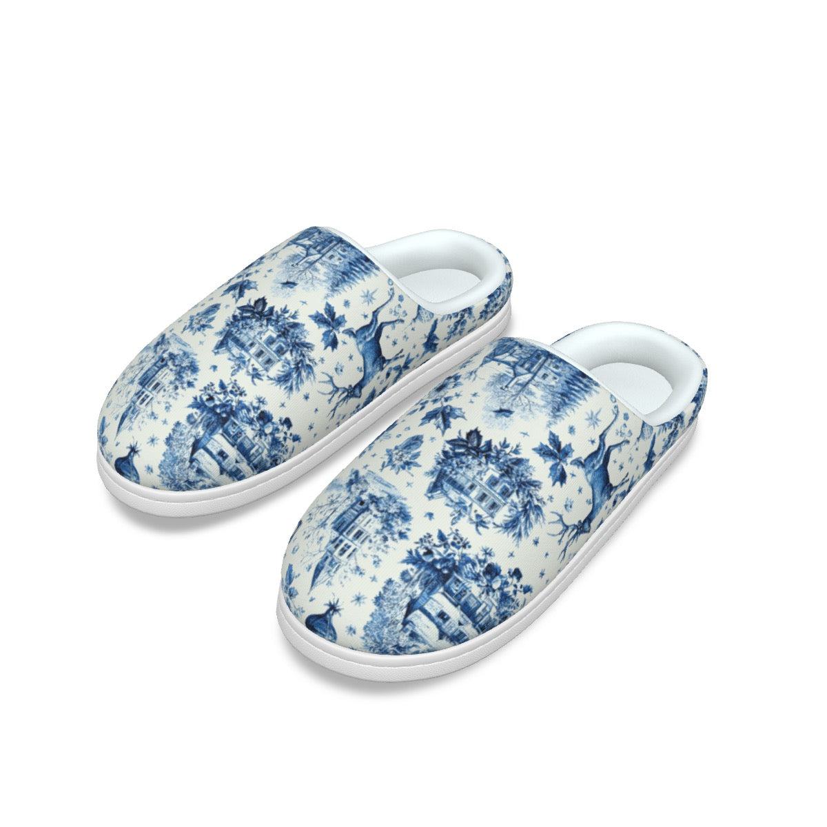 Blue Christmas Toile Women's Plush Slippers