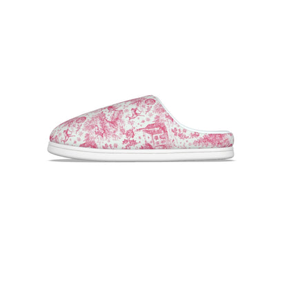 Hot Pink Christmas Toile Women's Plush Slippers