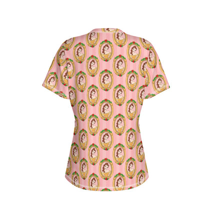 Striped Belle Cameo Women's Round Neck Yoga Top|210GSM