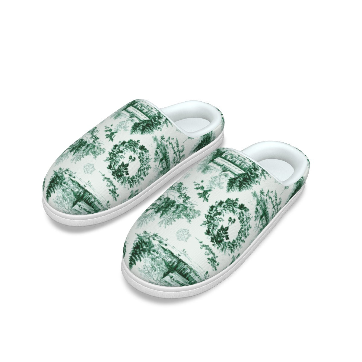 Green Christmas Toile Women's Plush Slippers