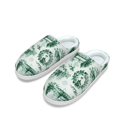 Green Christmas Toile Women's Plush Slippers