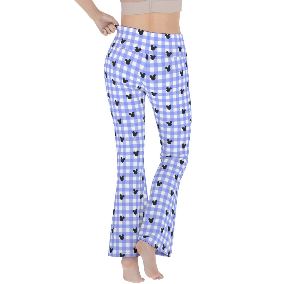 Bright Blue Gingham Women's Flare Yoga Pants