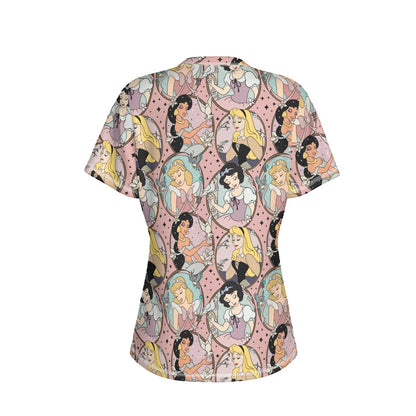 Whimsical Princesses Women's Round Neck Yoga Top|210GSM