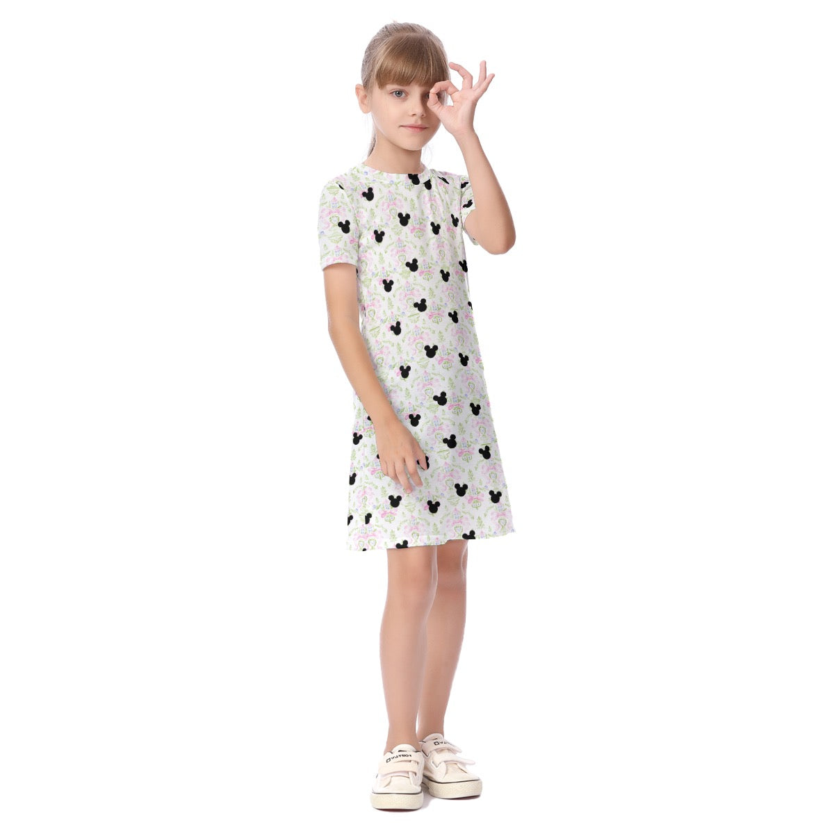 Pink & Green Floral Short Sleeve Dress