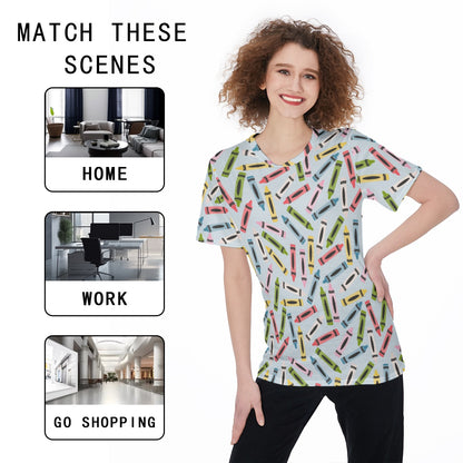 Crayons Women's O-Neck T-Shirt|180 GSM Jersey